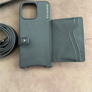 Bandolier Charcoal Leather Phone Case with Strap iPhone 16 ProMax MagSafe